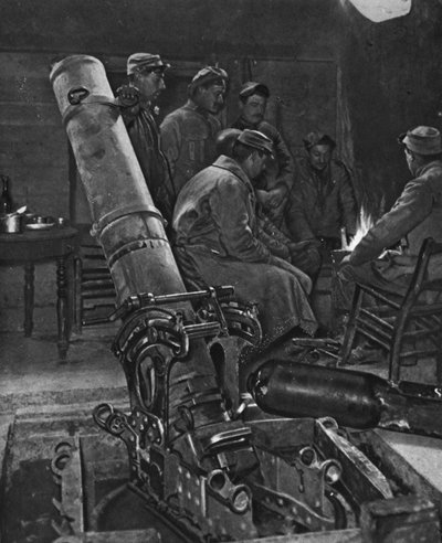 A French trench-mortar in its winter den, illustration from 